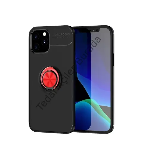 Apple İphone 12 Kılıf Range Yüzüklü Silikon - Siyah-kırmızı