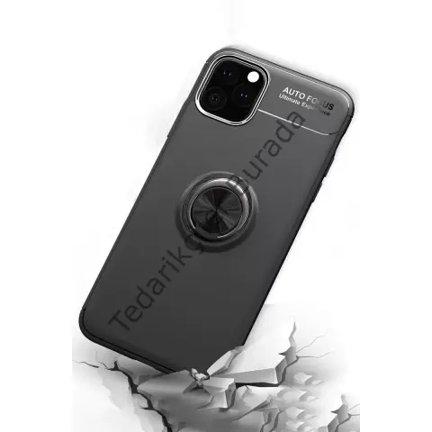 Apple İphone 11 Pro Kılıf Range Yüzüklü Silikon - Siyah-kırmızı
