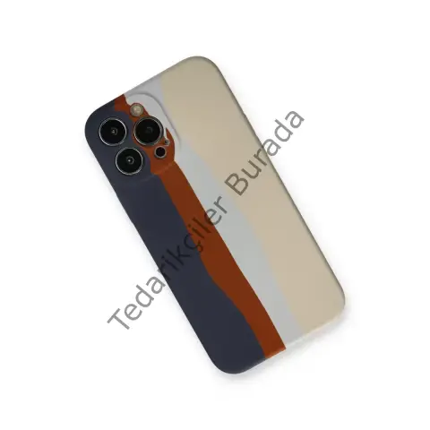 Apple İphone 13 Pro Kılıf Ebruli Lansman Silikon - Lacivert-krem