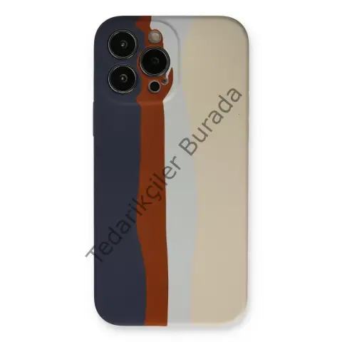 Apple İphone 13 Pro Kılıf Ebruli Lansman Silikon - Lacivert-krem