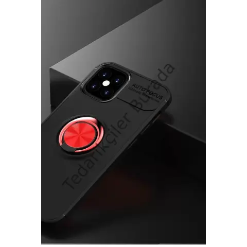 Apple İphone 12 Mini Kılıf Range Yüzüklü Silikon - Siyah-kırmızı
