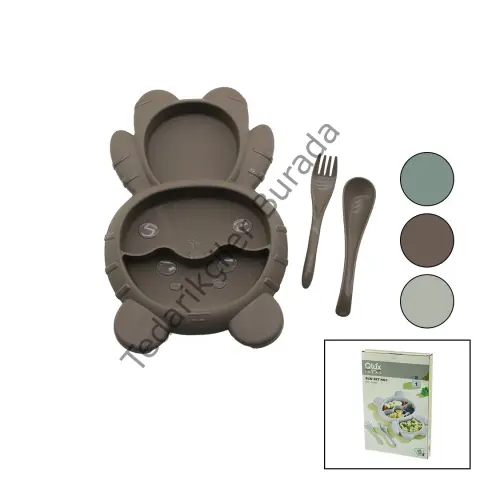 Ayıcık Model=3 Bölmeli Bebek Beslenme Seti 3pcs=mama Kabı-kaşık-çatal 500ml Renkli Plst Bx40