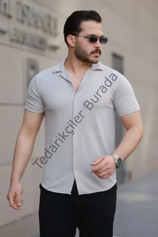 Erkek Kısa Kollu örme Kumaş Pamuklu Gömlek