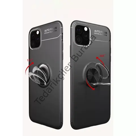 Apple İphone 11 Pro Max Kılıf Range Yüzüklü Silikon - Siyah-mavi