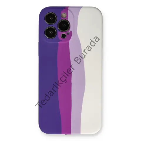 Apple İphone 13 Pro Kılıf Ebruli Lansman Silikon - Mor-beyaz