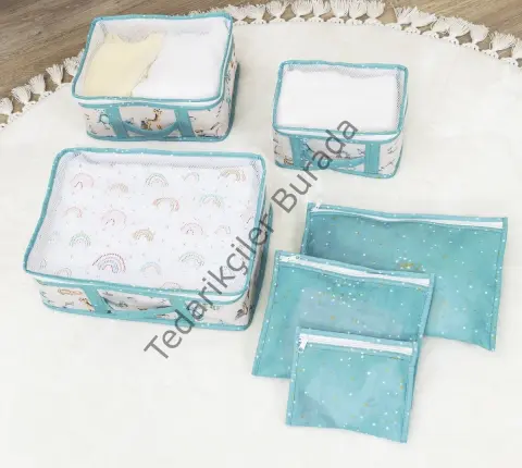 Baby 6`lı Desenli Fileli Bavul Valiz İçi Düzenleyici Çok Amaçlı Organizer (yeşil)