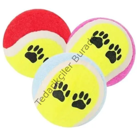 3lü Renkli Desenli Tenis Topu Kedi Köpek Oyuncağı