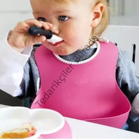 Çocuk Bebek Mama Önlüğü Dökülme Engelleyici Bükülebilir Pembe (5616)