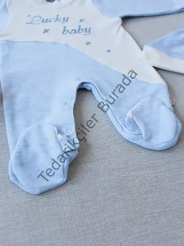 0-3 3-6 Ay Lucky Baby Nakışlı Es Çizgi Boy Şapkalı Erkek Bebek Tulumu