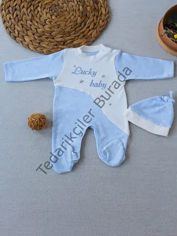 0-3 3-6 Ay Lucky Baby Nakışlı Es Çizgi Boy Şapkalı Erkek Bebek Tulumu