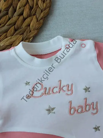 0-3 3-6 Ay Lucky Baby Nakışlı Es Çizgi Boy Şapkalı Kız Bebek Tulumu