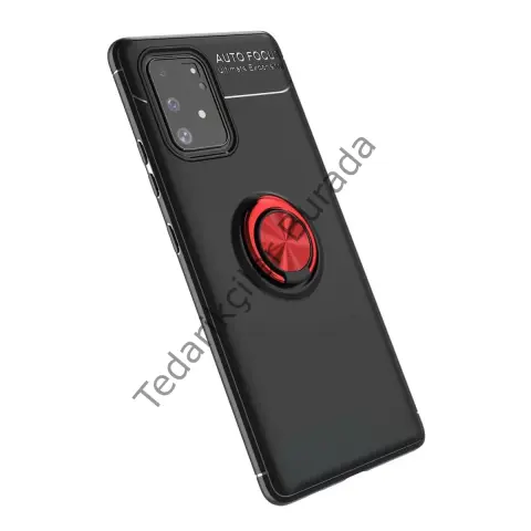 Samsung Galaxy A91 / S10 Lite Kılıf Range Yüzüklü Silikon - Siyah-kırmızı