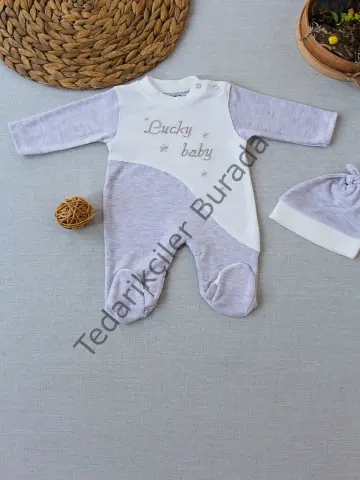 0-3 3-6 Ay Lucky Baby Nakışlı Es Çizgi Boy Şapkalı Erkek Bebek Tulumu