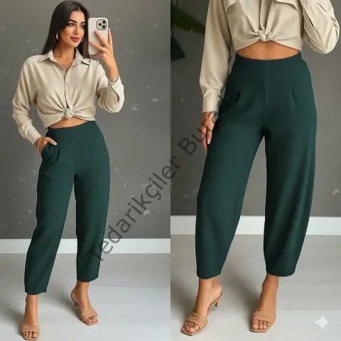 Kadın Yüksek Bel Krep Pantolon