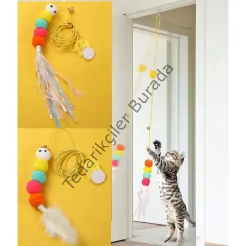 Elastik Yapışkanlı Kedi Oyun Oltası