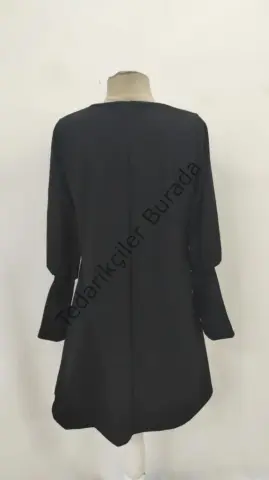 Kadın Uzun Kollu V Yakalı Kısa Ithal Krep Elbise