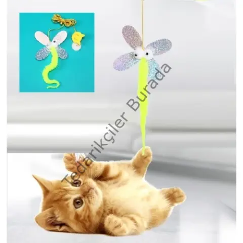 Kelebek Model Elastik Kendinden Yapışkanlı Kedi Oyun Oltası