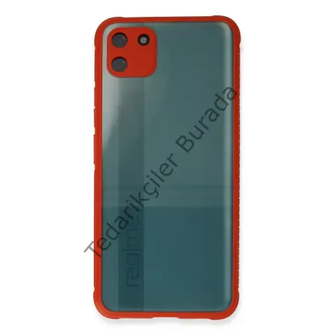 Realme C11 Kılıf Miami Şeffaf Silikon - Kırmızı