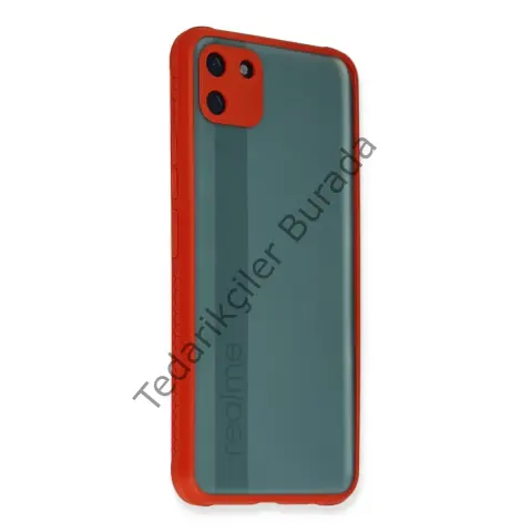 Realme C11 Kılıf Miami Şeffaf Silikon - Kırmızı