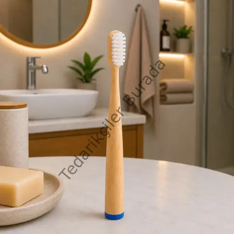 Ahşap - Bambu Mavi Sap - Ayaklı Diş Fırçası Bx40