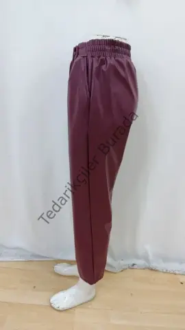 Kadın Yüksel Bel Bağcıklı Deri Pantolon