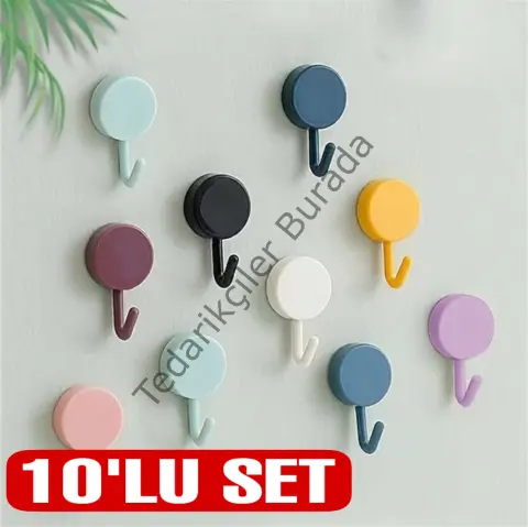 Kendinden Yapışkanlı Renkli Duvar Askısı (10lu Set)