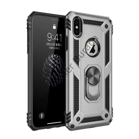 Apple İphone X Kılıf Sofya Yüzüklü Silikon Kapak - Gümüş