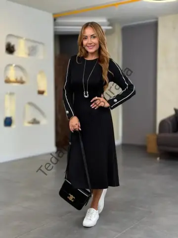 Kadın Uzun Kollu Bisiklet Yaka Midi Modal Elbise