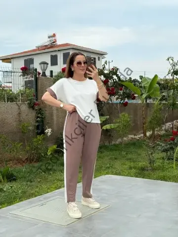 Kadın Modal Dokulu Kumaş Yanı şeritli Takım