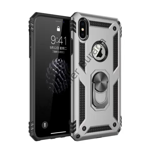 Apple İphone Xs Max Kılıf Sofya Yüzüklü Silikon Kapak - Gümüş