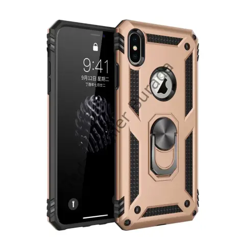 Apple İphone Xs Max Kılıf Sofya Yüzüklü Silikon Kapak - Gold