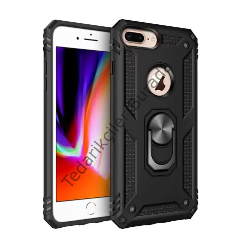 Apple İphone 7 Plus Kılıf Sofya Yüzüklü Silikon Kapak - Siyah