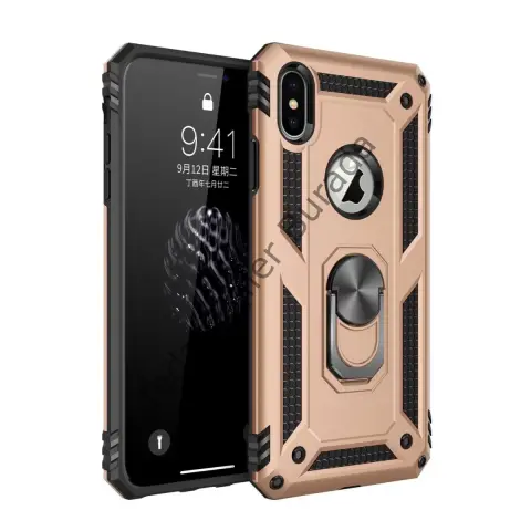 Apple İphone X Kılıf Sofya Yüzüklü Silikon Kapak - Gold