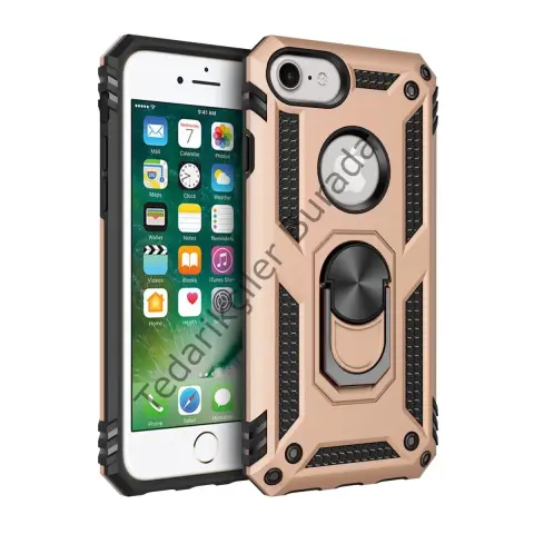 Apple İphone 7 Kılıf Sofya Yüzüklü Silikon Kapak - Gold