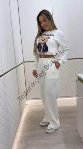 Kadın Uzun Kollu Bisiklet Yaka Desenli Iki Iplik şardonlu Bluz Ve Pantolon Ikili Takım
