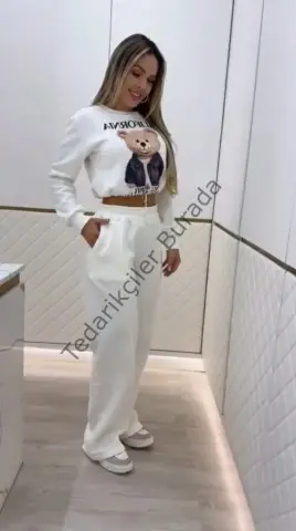 Kadın Uzun Kollu Bisiklet Yaka Desenli Iki Iplik şardonlu Bluz Ve Pantolon Ikili Takım