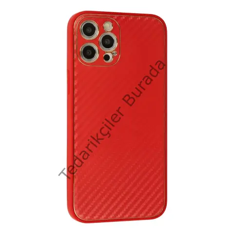 Apple İphone 12 Pro Max Kılıf Coco Karbon Silikon - Kırmızı