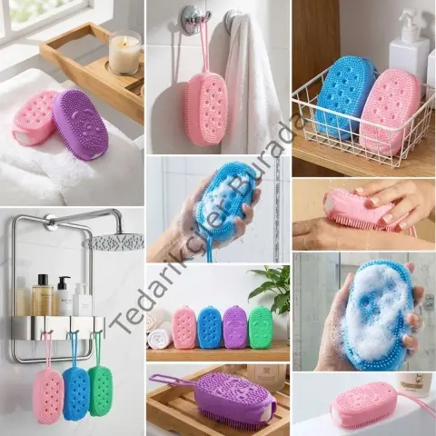 Peeling Etkili Süngerli Silikon Banyo Lifi – Asma Kancalı Duş Kesesi Bx40