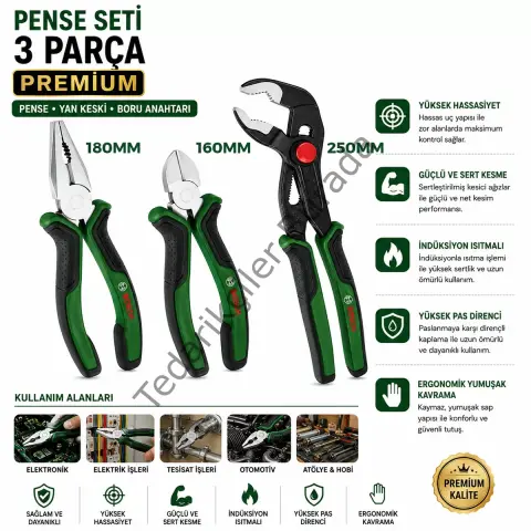 3 Parça Premium Pense Seti - 10 inç Papağan, 7 inç Pense, 6 inç Yan Keski