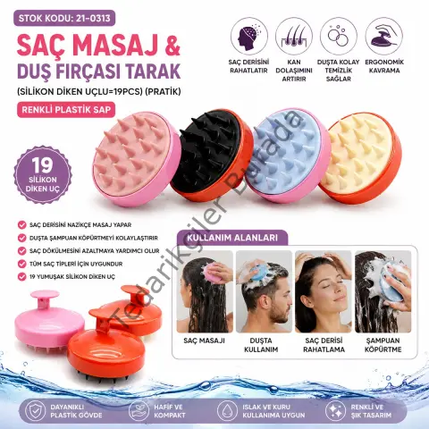 Silikon Uçlu Pratik Saç Masaj - Duş Fırçası Bx40