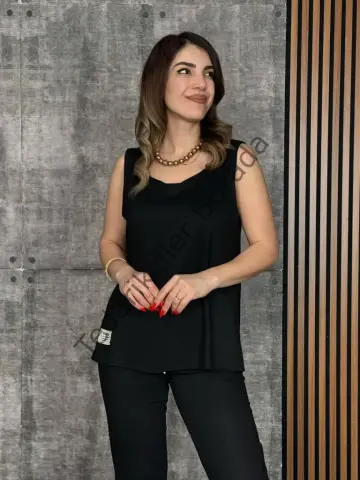 Kadın Askılı Yuvarlak Yaka Viskon Iki Iplik Bluz Ve Eşofman Altı Ikili Takım