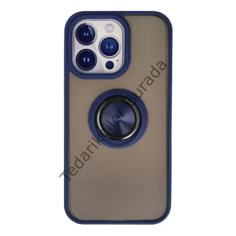 Apple İphone 13 Pro Max Kılıf Montreal Yüzüklü Silikon Kapak - Lacivert