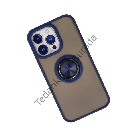 Apple İphone 13 Pro Max Kılıf Montreal Yüzüklü Silikon Kapak - Lacivert