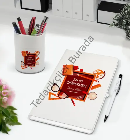 BK Gift Kişiye Özel İsimli Öğretmenler Günü Tasarımlı Defter Kalem ve Kalemlik Hediye Seti, Öğretmene Hediye, Öğretmenler Günü - 1