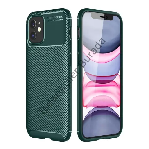 Apple İphone 12 Mini Kılıf Auto Focus Karbon Kapak - Yeşil