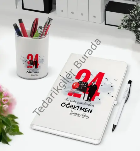 BK Gift Kişiye Özel İsimli Öğretmenler Günü Tasarımlı Defter Kalem ve Kalemlik Hediye Seti, Öğretmene Hediye, Öğretmenler Günü - 3