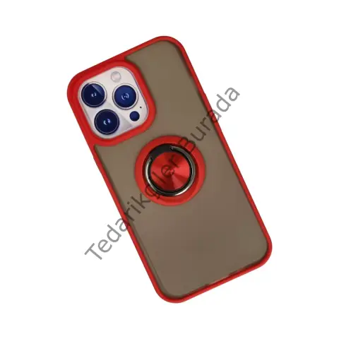 Apple İphone 13 Pro Kılıf Montreal Yüzüklü Silikon Kapak - Kırmızı