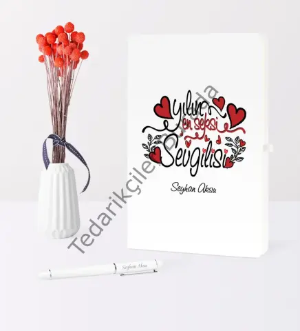 Kişiye Özel Yılın En Seksi Sevgilisi Temalı Beyaz Defter Kalem Seti