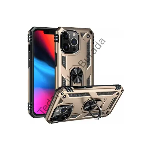 Apple İphone 13 Pro Kılıf Sofya Yüzüklü Silikon Kapak - Gold