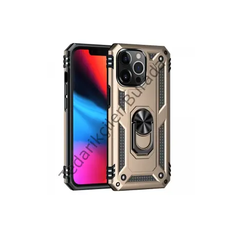 Apple İphone 13 Pro Kılıf Sofya Yüzüklü Silikon Kapak - Gold
